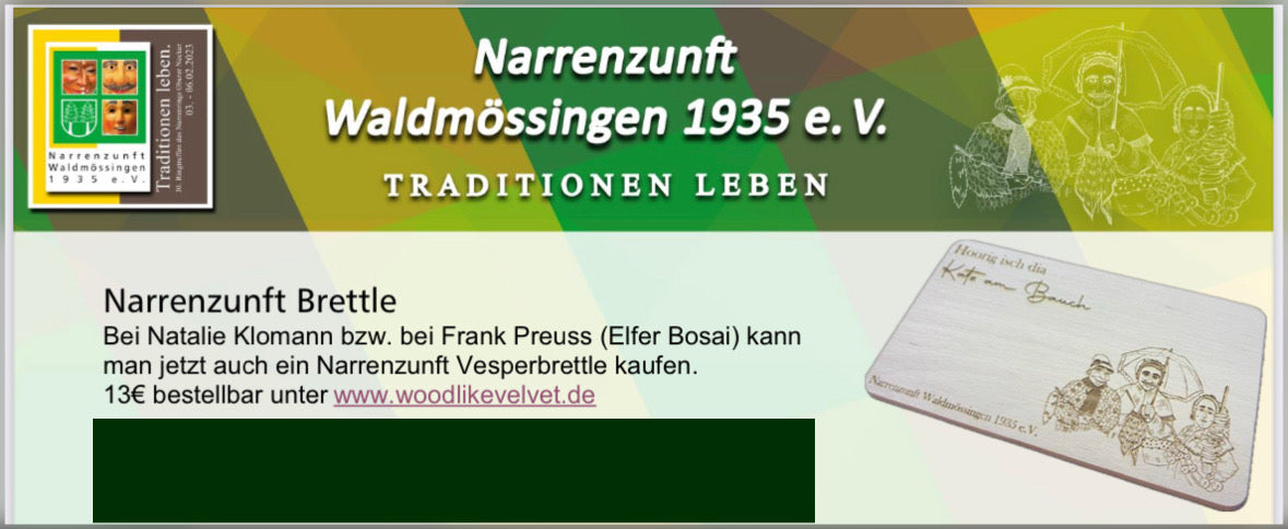 Fasnets Frühstücksbrett Waldmössinger "Hoorig isch dia Katz am Bauch"