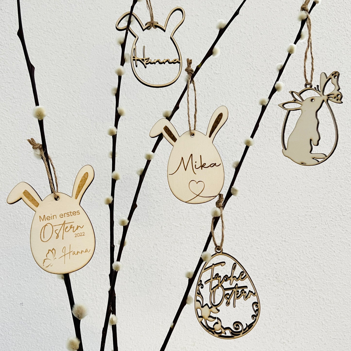 Ostereier Holzanhänger / Osterdeko personalisiert mit Namen aus Holz
