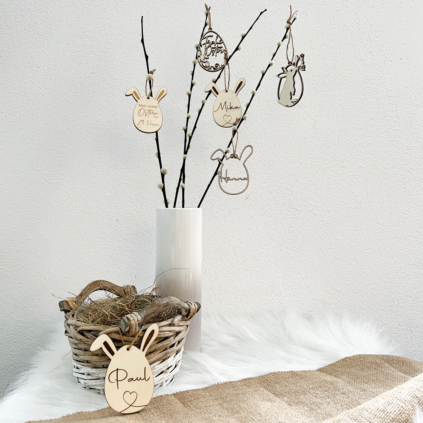 Ostereier Holzanhänger / Osterdeko personalisiert mit Namen aus Holz
