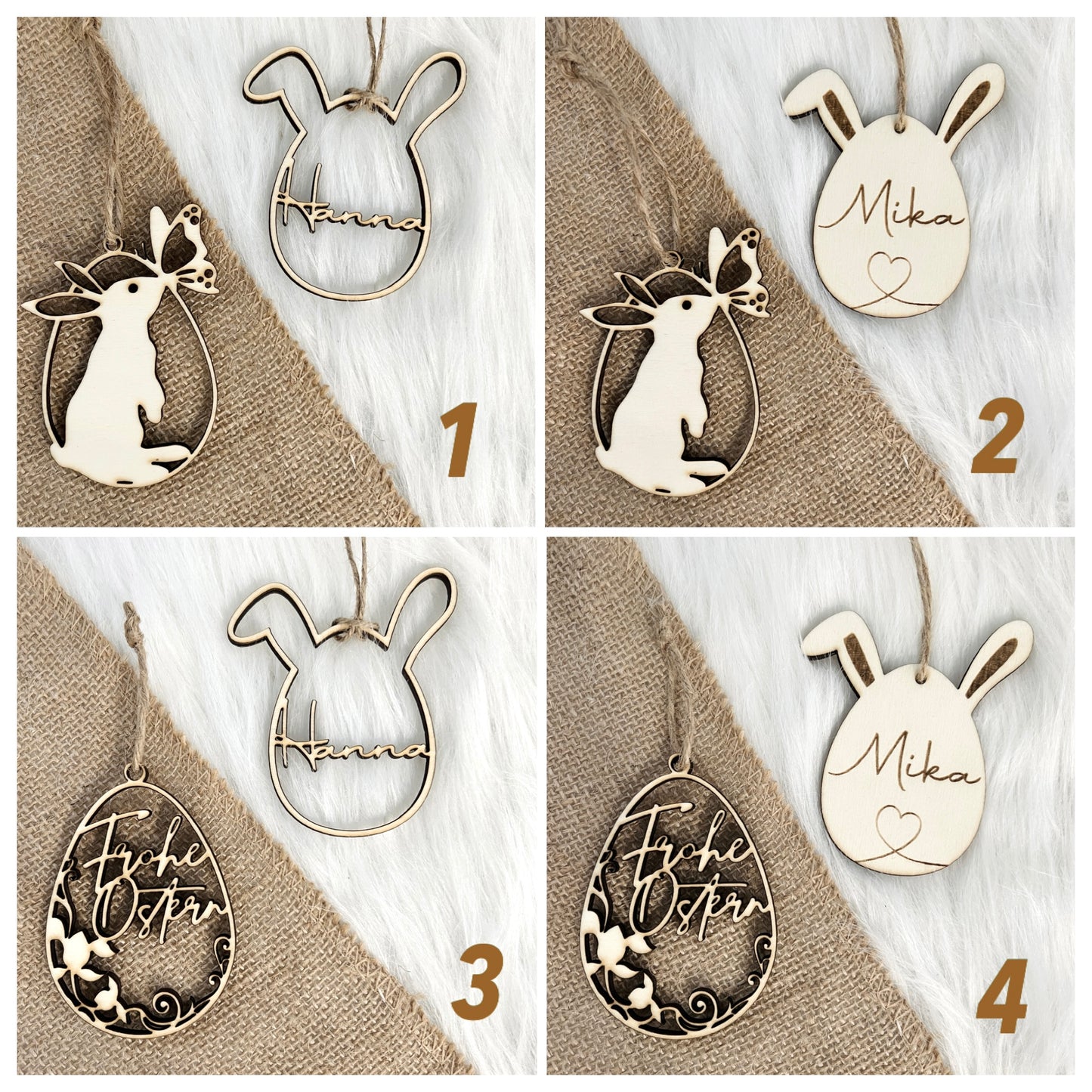 Ostereier Holzanhänger / Osterdeko personalisiert mit Namen aus Holz