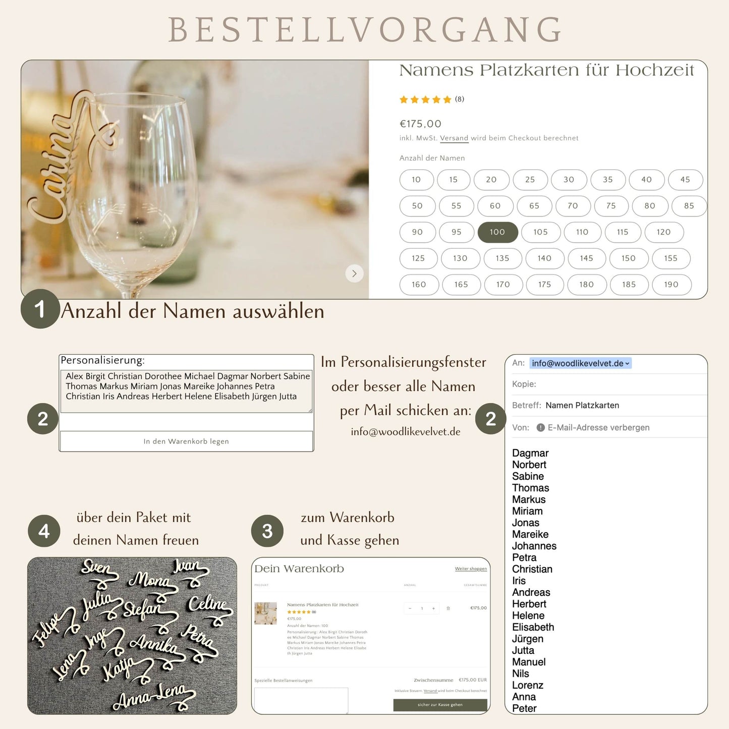 Namens Platzkarten für Hochzeit