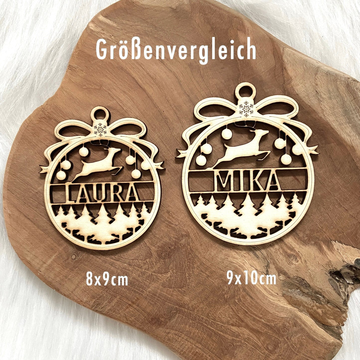 Weihnachtsbaum / Christbaum Holzanhänger / Weihnachtskugeln mit Namen aus Holz