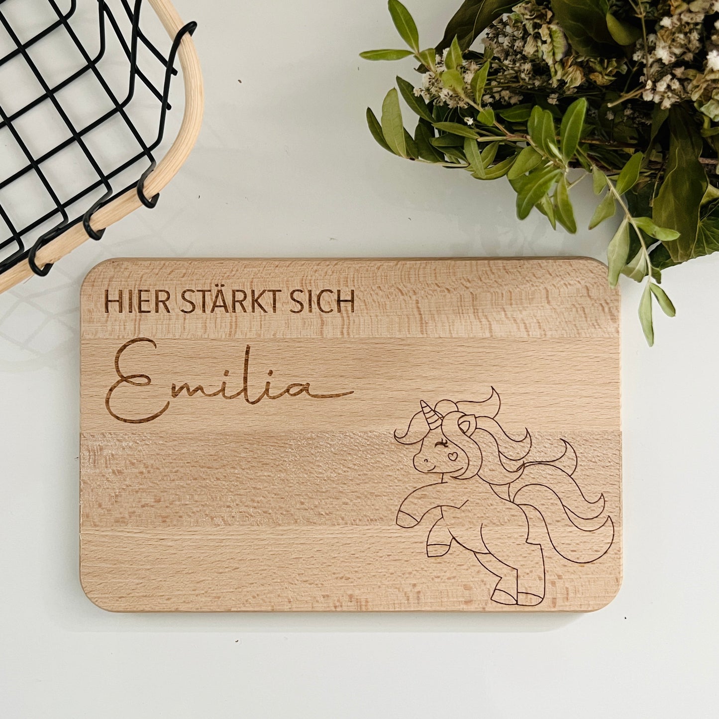 Kinder Frühstücksbrett, Vesperbrett, Brettchen, personalisiert mit Regenbogen Motiv und Name