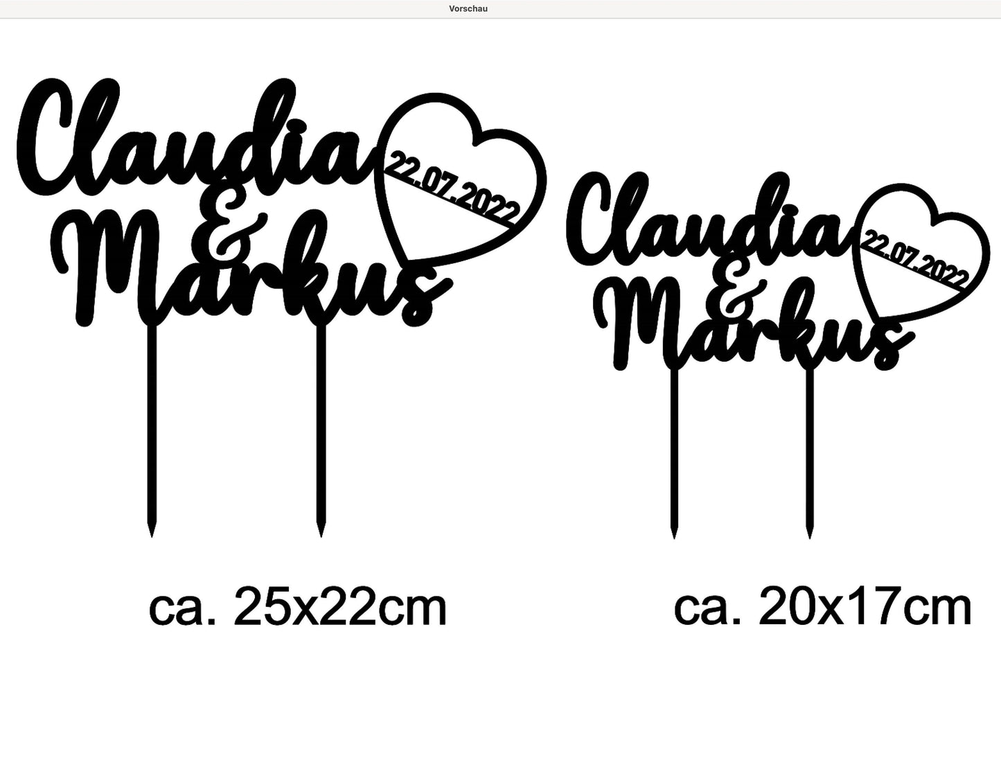 Hochzeits Caketopper mit Namen