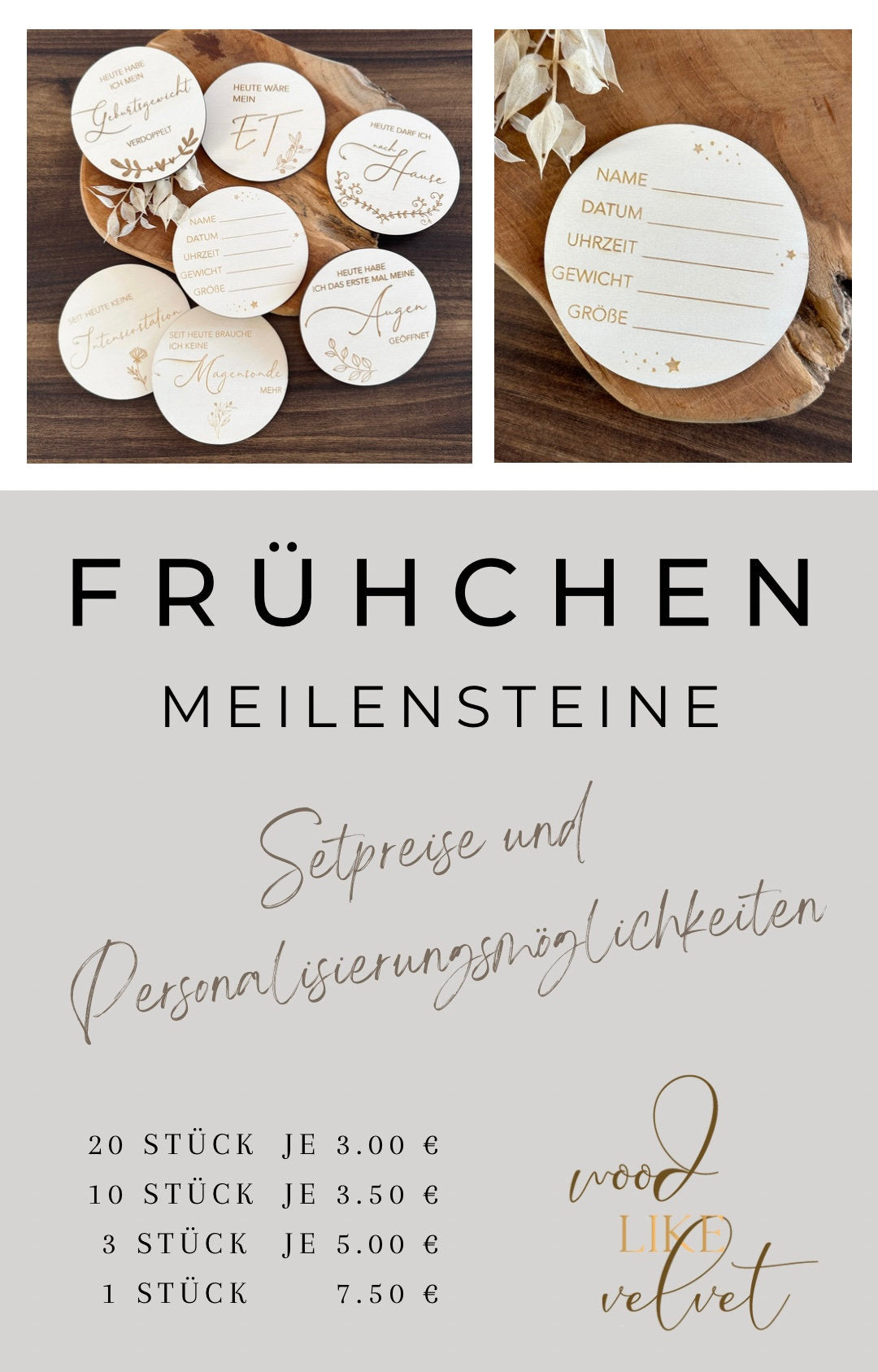 Frühchen Baby Holz Meilensteine