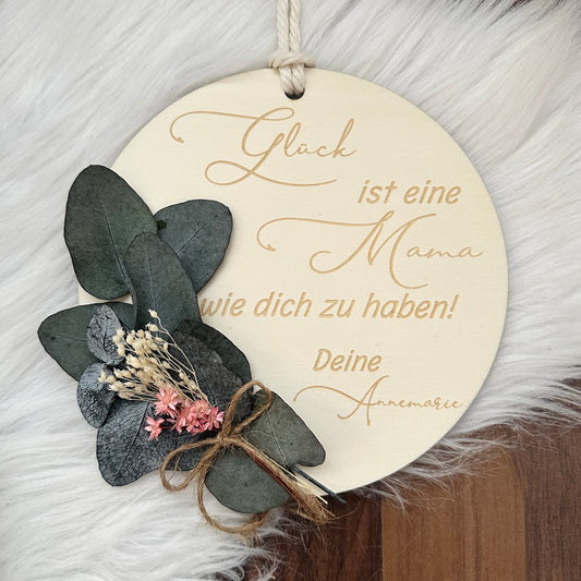 Personalisiertes Holzschild mit Trockenblumen