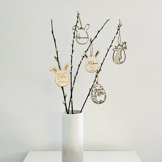 Ostereier Holzanhänger / Osterdeko personalisiert mit Namen aus Holz