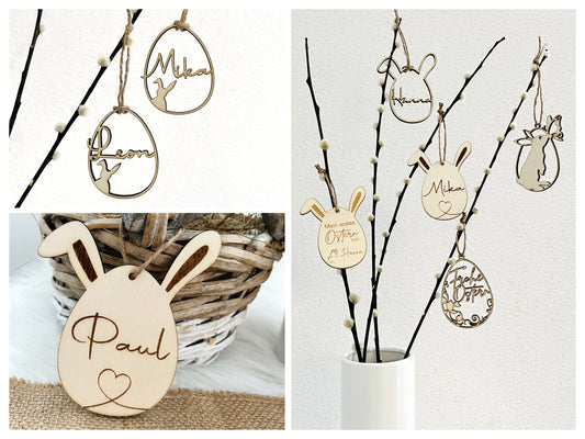 Ostereier Holzanhänger / Osterdeko personalisiert mit Namen aus Holz