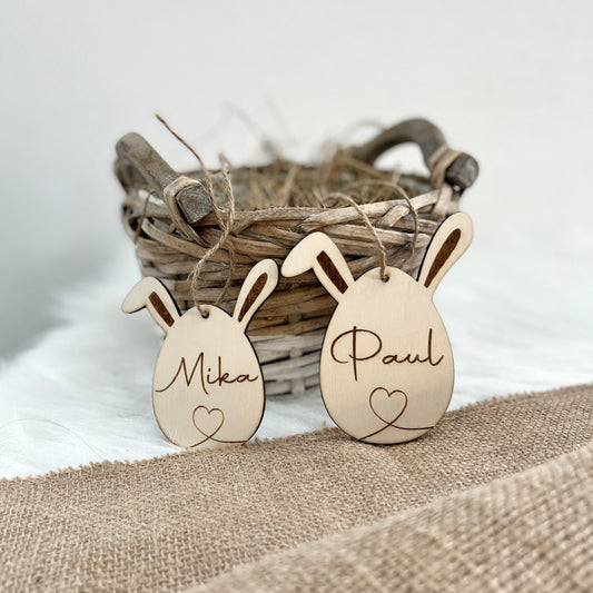 Osterkorbanhänger, personalisiert mit Namen aus Holz