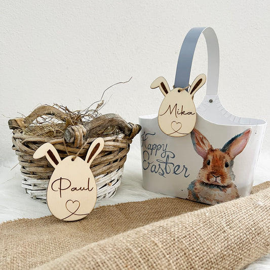 Osterkorbanhänger, personalisiert mit Namen aus Holz