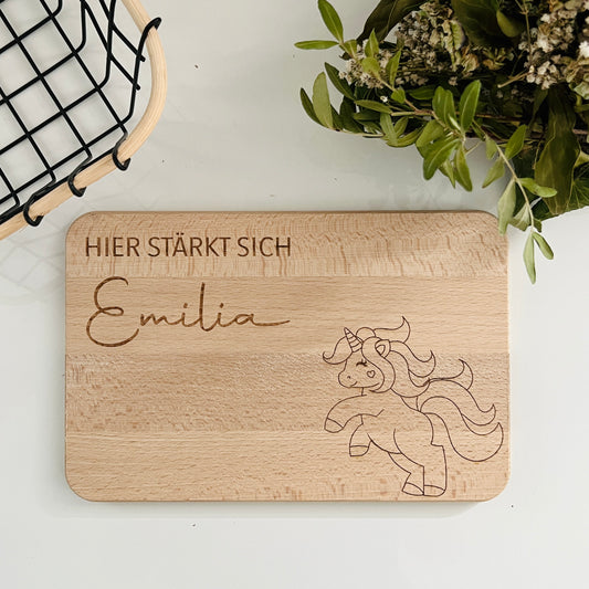 Kinder Frühstücksbrett, Vesperbrett, Brettchen, personalisiert mit Regenbogen Motiv und Name