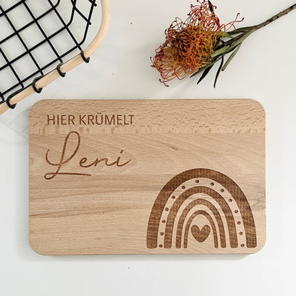 Kinder Frühstücksbrett, Vesperbrett, Brettchen, personalisiert mit Eulen Motiv und Name