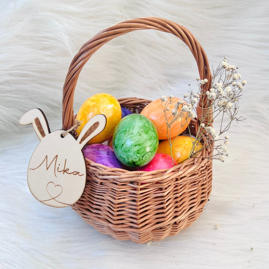 personalisiertes Osterkörbchen mit Name, Korb aus Weide mit Henkel für Kinder