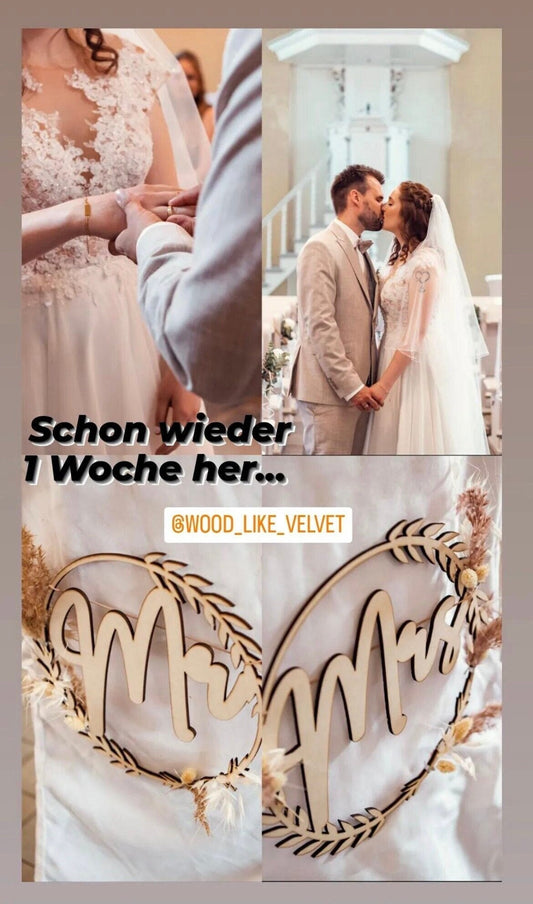 Brautpaar Mr und Mrs Holzkranz Stuhl Hochzeitsdeko (2er Set)